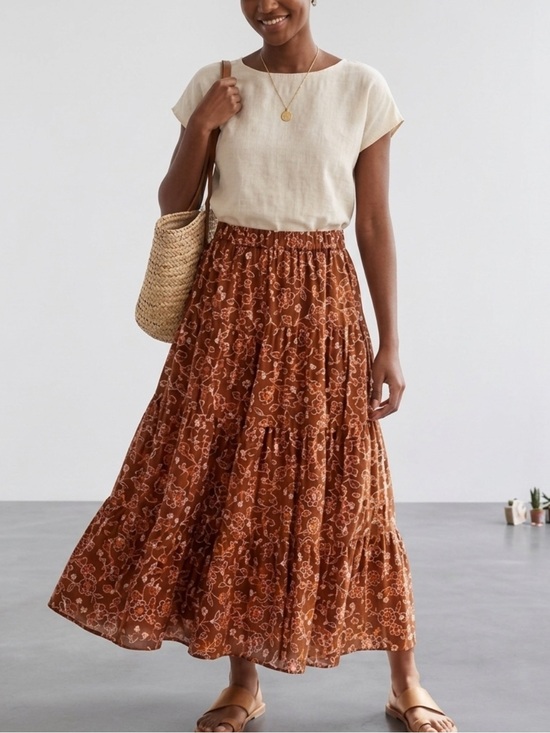J. Crew Dresses & Skirts - J.Crew Organic Cotton Vintage Vines Floral Print Tiered Pull-On Maxi Skirt